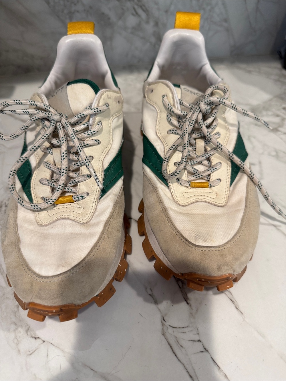 Women's Athletic Sneakers in White and Green with Gum Outsole - Picture 2 of 5